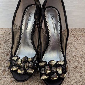Bejeweled high heel lace peep toe shoes - 8 1/2M